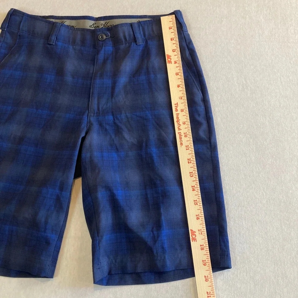 Ben Hogan Mens 30 Blue Plaid 3 Pocket Performance Golf Shorts Stretch Flat Front